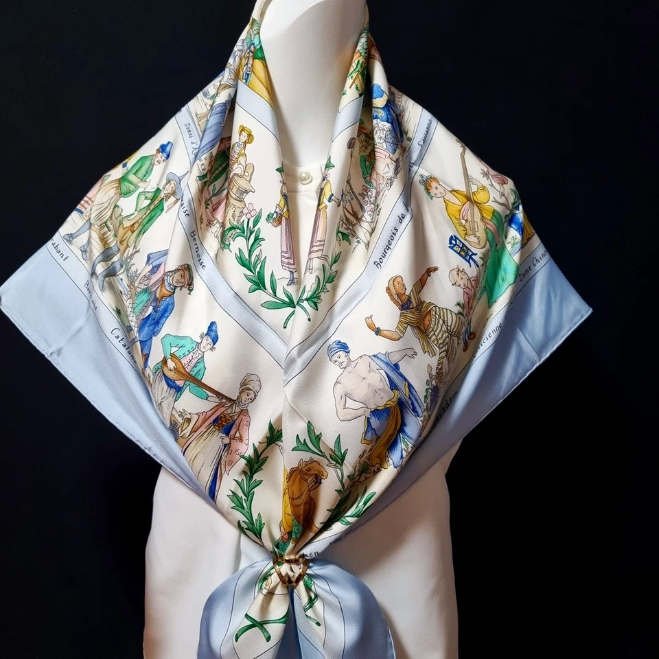 RARE VINTAGE HERMES Silk Scarf "Costumes civils actuels" Carre 90 - Image 1 of 4