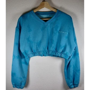 ALPHALETE Blau Cropped V-Ausschnitt Langarm Pullover Sweatshirt Oberteil - Bild 1 von 7
