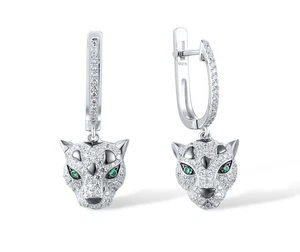 Leopard Ohrhänger Damen 925 Sterling Silber kreiert Spinell CZ Panther - Bild 1 von 6