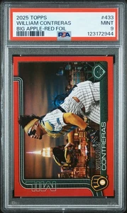 2025 Topps #433 William Contreras Big Apple Red #/5 PSA 9 Milwaukee Brewers - Imagen 1 de 2