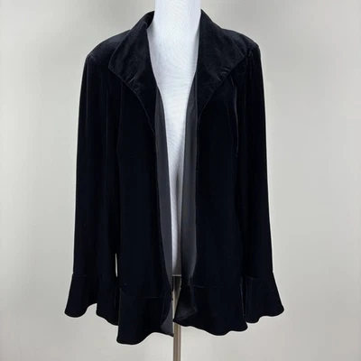 Chaqueta de terciopelo Alex Evenings para mujer 1X negra frente abierto manga larga caprichosa Foto 1 de 4