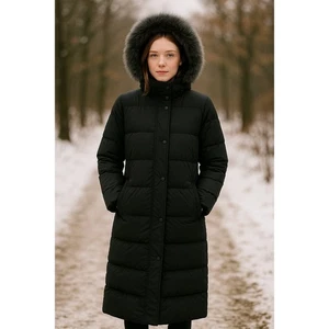 Anne Klein cappotto donna piumino misto lungo maxi puffer coat pelliccia con cappuccio nero - Foto 1 di 8
