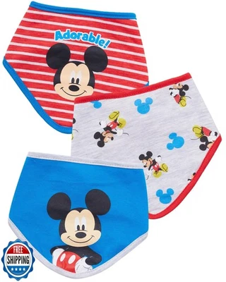 Disney Mickey Mouse Baby Bandana Babero Paquete de 3, Mickey Mouse Baby Baberos (Azul/Rojo Foto 1 de 4