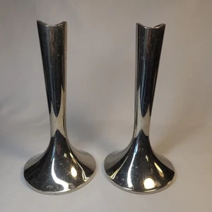 Vintage 7.5" Dansk Silverplate EPZ Chrome Candlestick Holders - Set of 2 - Picture 1 of 7