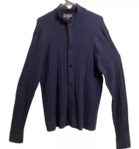 Caneli Mens Cardigan Blazer 48 Merino Wool And Leather Trim And Elbows Sweater - Picture 1 of 15