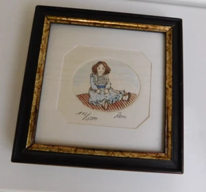 Doll Etching Engraving Print Signed Numbered RON Miniature Framed Radierung - Bild 1 von 5