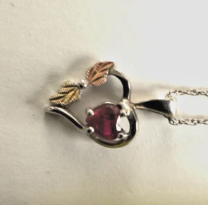 Black Hills Gold sterling silver and heart necklace w/ruby stone approx. 19" - Picture 1 of 6