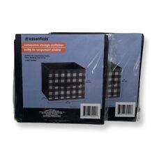 Non Woven Buffalo Check Fabric Storage Bin Cube with Handle Black & White 9x9x8"