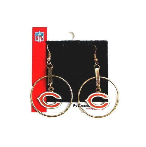 NFL Chicago Bears Unisex Earrings J-Hook Logo, White, 1 inch Hoop Cover