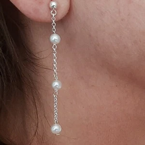 Pendenti Lunghi Moda Argento di Legge E Perle Coltivate Lungo 5,5cm E Astuccio - Picture 1 of 4