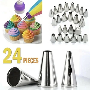 24Pcs Large Cake Pastry Baking Decor Russian Icing Pipping Nozzles Tip Tool Set - Picture 1 of 10