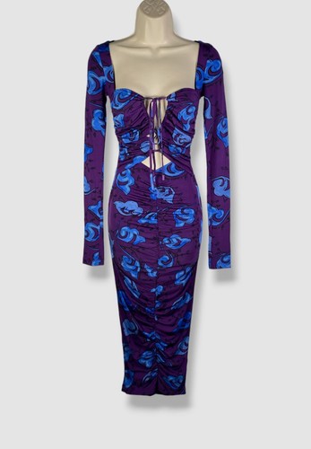 Abito midi Versace jeans couture donna viola stampa ramoscello taglia 36