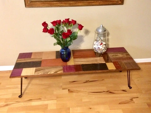 Cocktail coffee table patch wood,by 12 assorted exotic wood scraps,tiny house Cover