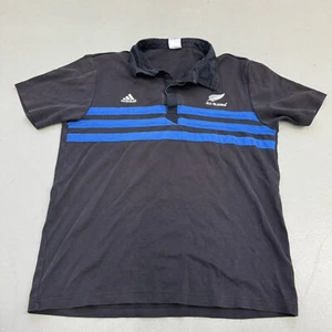 Adidas All Blacks Polo Shirt Short Sleeve Men’s Size XL Black Blue Stripe 04/10 - Picture 1 of 8