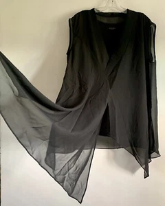 ALLSAINTS BLACK SLEEVLESS SHEER ASYMMETRICAL HIGH LOW TOP BLOUSE SIZE: MED - Picture 1 of 18