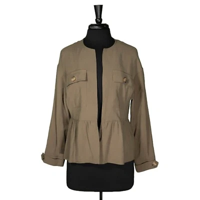 Jaqueta Zara Feminina Pequena Verde Oliva Sarja Frente Aberta Relaxada Blazer Leve - Imagem 1 de 4