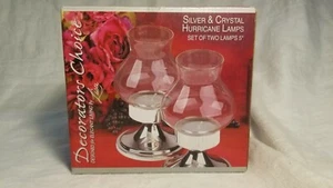 Silver & Crystal Set Of 2 5" Hurricane Lamps - Picture 1 of 4