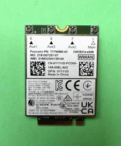 Dell WWAN DW5821e-eSIM T77W968 LTE 4G Y1YVD pour Dell 7400 7424 5420 5424 - Photo 1/1