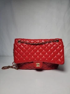 Red Caviar Leather Classic Double Flap Maxi Bag with Silver Hardware - Picture 1 of 17