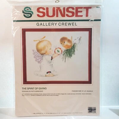 Sunset Gallery Crewel The Spirit of Giving Christmas 1989 Angel Bird Needlepoint Foto 1 de 4