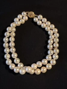 Classic 14K Yellow Gold Double Strand 8.5” Pearl Bracelet 30 Grams - Picture 1 of 14