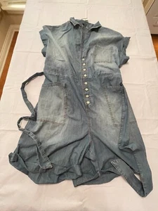 Eloquii Elements Romper Womens 20 Denim Stretch Cotton Pockets Belt Boho -596 - Picture 1 of 6