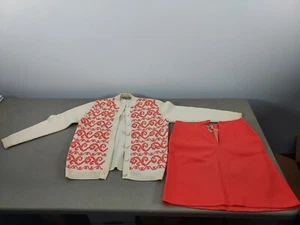 vintage Joyce 100% Wool Button Up Sweater Pink Size 40 + Skirt 19" Size 13-14 - Picture 1 of 10