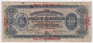 Australia 10 Shillings 1/2 Sovereign 1913-18 P-3b Circulated Note RARE - Picture 1 of 2