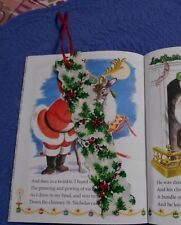 Bookmark Fabric Cloth CHRISTMAS Themed White with Holly Red Ribbon Handmade