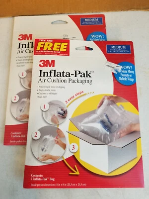 2-Pack 3M INFLATA-PAK Air Cushion Packaging Pocket Shipping Padding Bag MEDIUM - Image 1 of 2