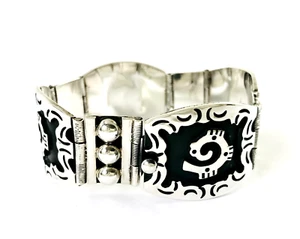 Taxco Mexikanisches 925 Sterling Silber Azteken Motiv Armband. 52g, 18cm, 7,1" - Bild 1 von 13