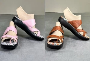 2pr. Alegria Sandals Beatrix Women's 8-8.5M EU35 Brown Pink Toe Loop Charity - Picture 1 of 15