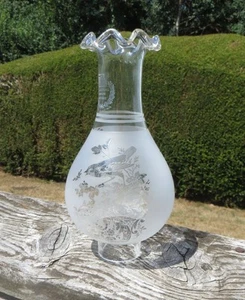 Etched Oil Lamp Chimney / Hurricane Shade - Crane/Bird & Nest - JC Meyers Dublin - Picture 1 of 12