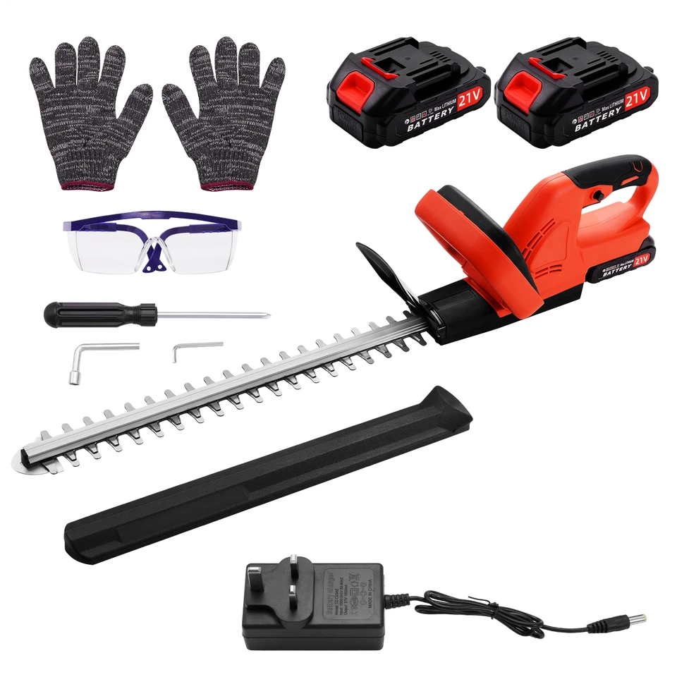 DENOTIP Cortasetos a batería 21V con 2 baterías y cargador rápido longitud de corte 510mm