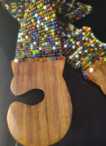 Vintage Multi-Color  Loomed Glass Beaded Stretch Belt Wooden Buckle Indonesian - Picture 1 of 16