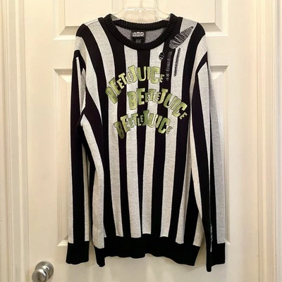 Suéter Beetlejuice blanco y negro a rayas destruido para hombre nuevo sin etiquetas talla L Foto 1 de 4