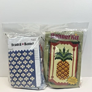 Vintage The Beadery Stars and Stripes & Pineapple Beaded Banner Kits 2 USA NEW - Picture 1 of 18