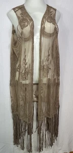 Cato’s Vintage Fringe Vest Duster Sheer Embroidered Mesh 22/24 Boho - Picture 1 of 11