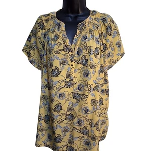 Dana Buchman Yellow and Black Floral Blouse XL Paisley Career Wear Casual Outing - Picture 1 of 12
