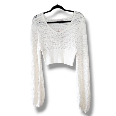  Suéter Willow & Wind Crochet Algodón Marfil Blanco Talla L Nuevo con Etiquetas Recortado Costero  Foto 1 de 4