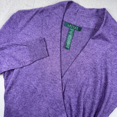 Suéter Lauren Ralph Lauren Mayda Envolvente Pequeño Cuero Púrpura Hebilla Mezcla Lana Foto 1 de 4