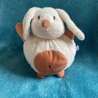 🇫🇷doudou Boule Lapin Poils Écru Rouille Orange Rond 18 Cm SUCRE D’ORGE TTBE - Photo 1/4