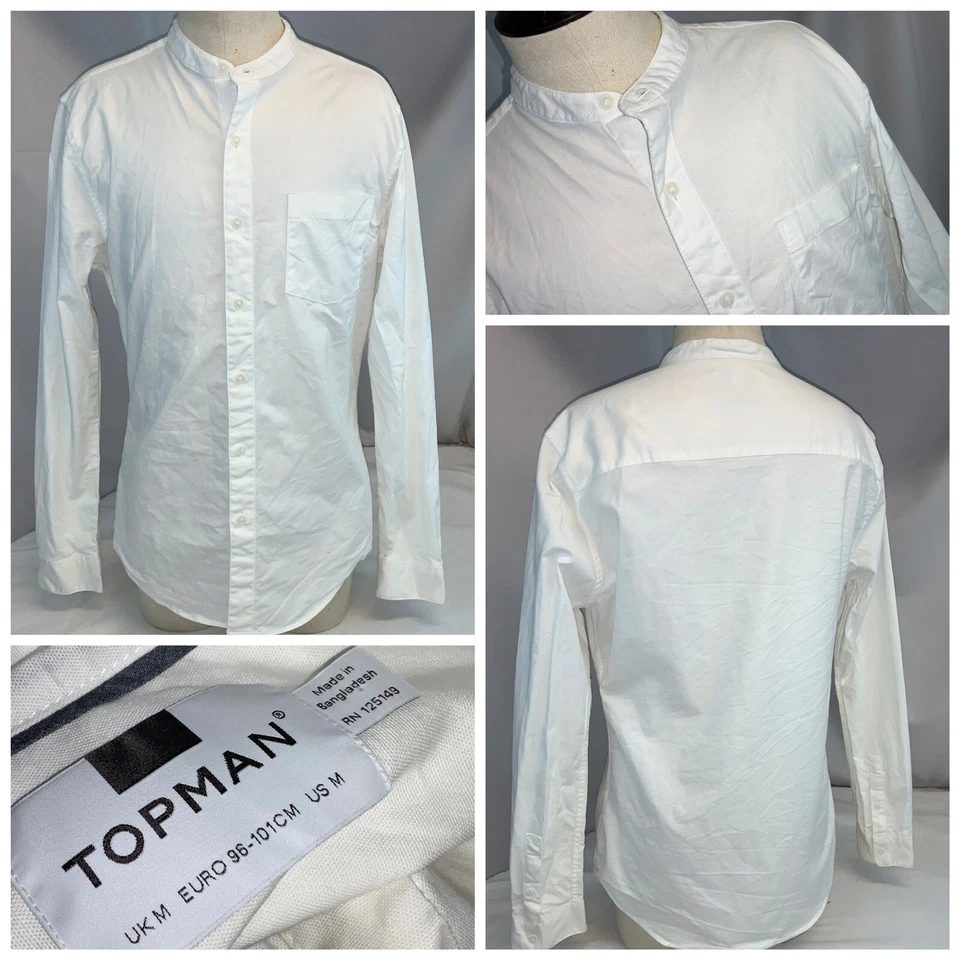 Camisa Topman manga longa gola aba M masculina branca 100% algodão usada uma vez YGI G0-160 - Imagem 1 de 4