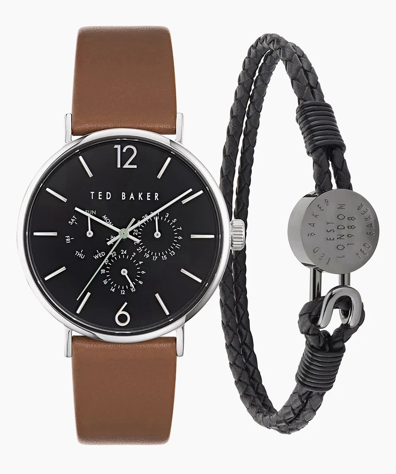 Relógio e pulseira Ted Baker Phylipa Gents cronógrafo de aço inoxidável e couro - Imagem 1 de 4