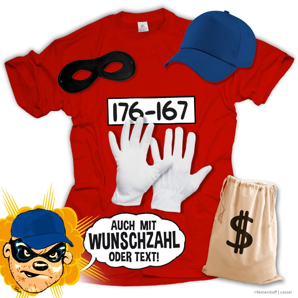 T-Shirt Panzerknacker Kostüm Shirt Verkleidung Set Karneval JGA Fasching Kinder - Bild 1 von 2