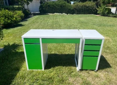 White and Green Ikea desk with drawers - Image 1 of 4