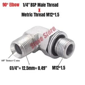 Hydraulic Fitting 90° Elbow 1/4" BSP Male Thread x M12 M12*1.5 Male O-Ring - Picture 1 of 1