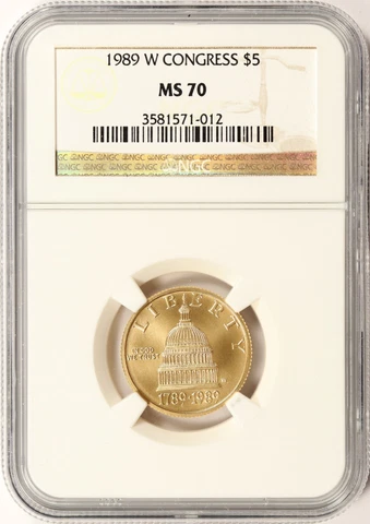 1989-W Congress Gold $5 Commemorative NGC MS70 Cover