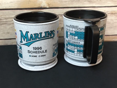 Lot of 2 Florida Miami Marlins MLB 1996 Schedule Plastic Souvenir Drink Mug Cup Cover