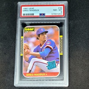 1987 Leaf Baseball Greg Maddux Rookie Card #36 RC PSA 8 NM-MT Canadian Cubs HOF!